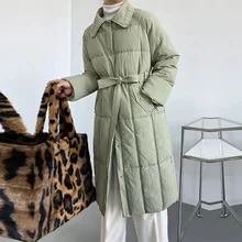 2021 New Winter Loose Fashion Lapel Solid Color Long Sleeve Button Lace Up All Match Chic Mediumn Long Warm Coat For Women