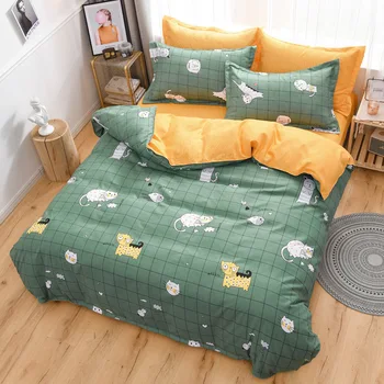 

3/4pc Bed Sheet with Pillowcase Geometric Printed Fitted Sheet With Elastic Bed Linen Polyester Mattress Cover Queen Size