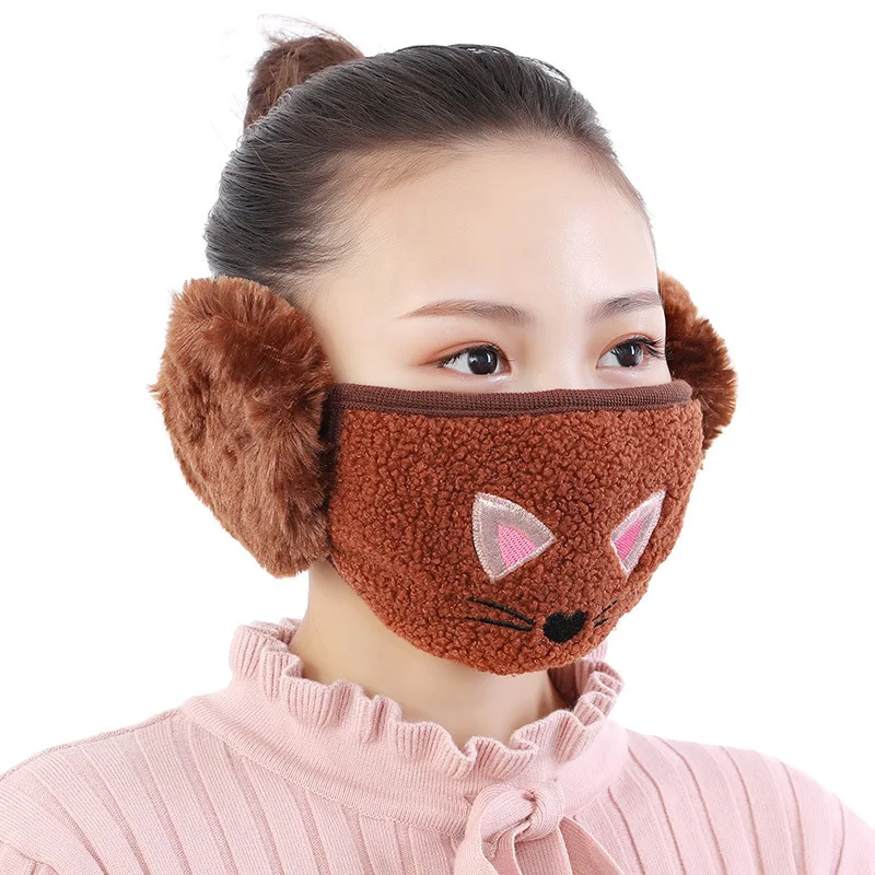 Cute Cat Mouth Mask With Earmuff Fashion Girl Meow Mouth-muffle Winter Warm Masks Anti Haze Cotton Face Mask With Ear Protection