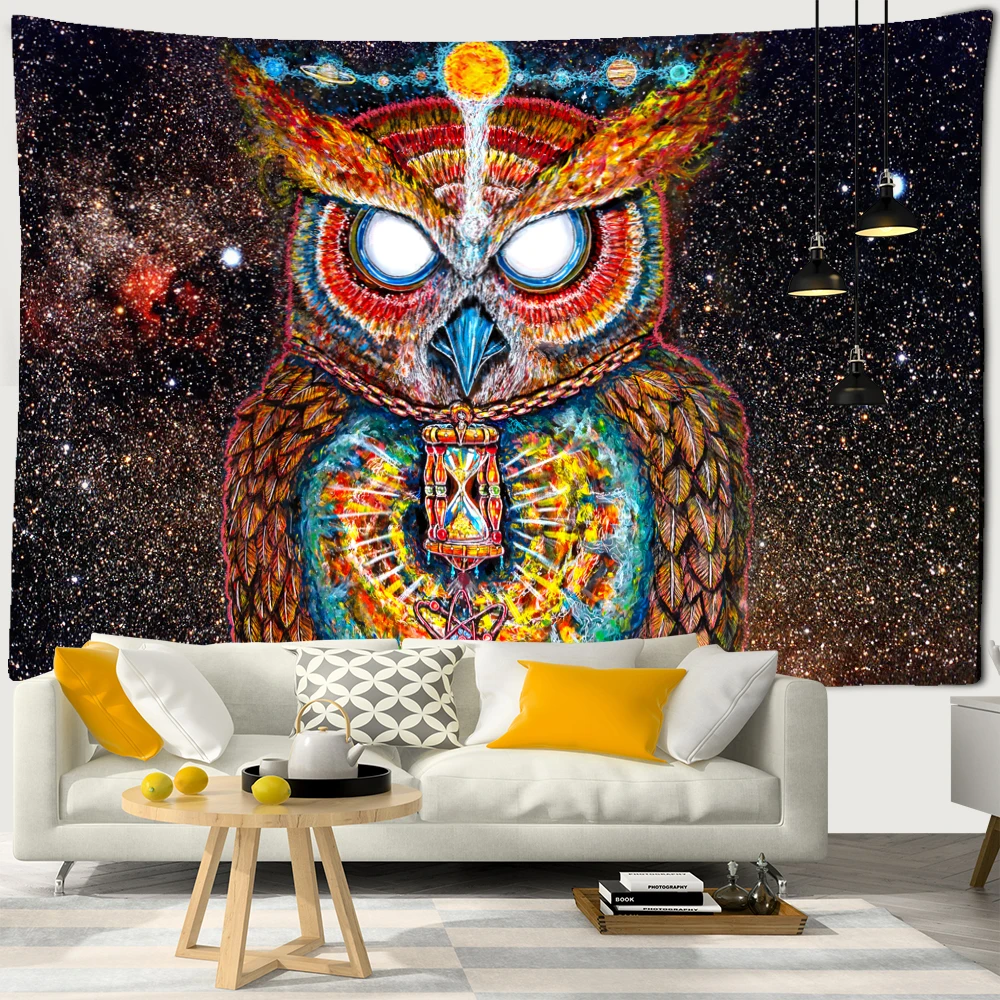 Tapestry Decorations Colorful Psychedelic Owl Tapestry Wall Hanging Bohemian Hippie Art Science Fiction TAPIZ Witchcraft Room Home Decor