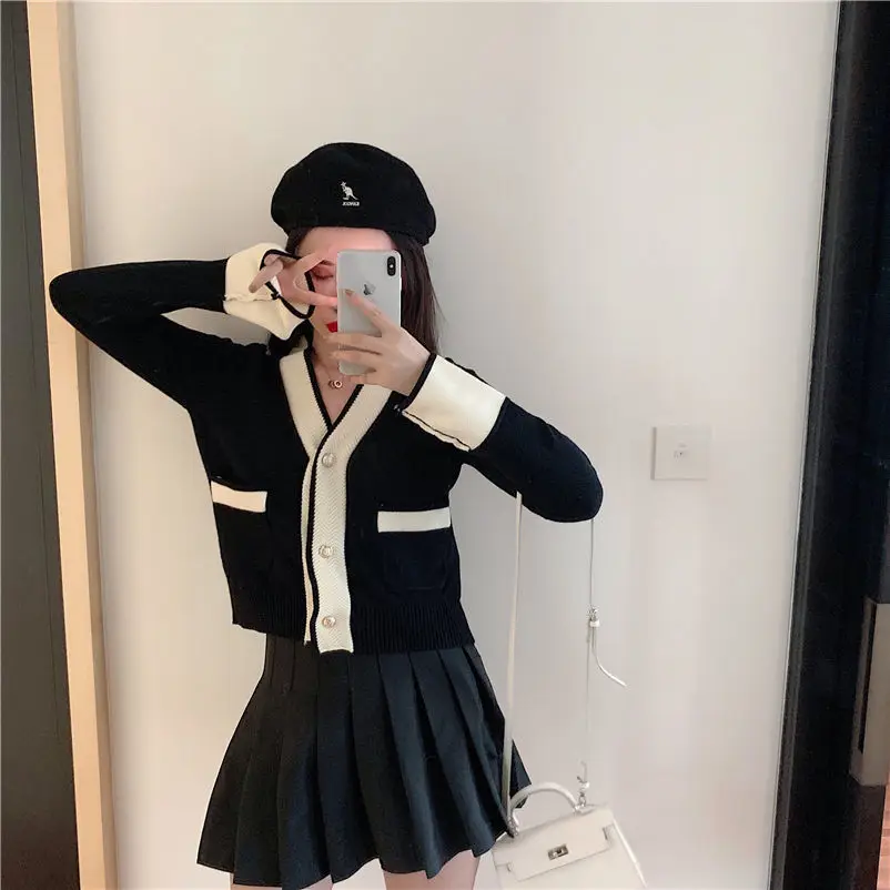 Feminino com Decote em v Cardigan + Saia Coreano Feminino Terno Saia Retro Chique 2022 Novo Elegante Curta Duas Peças Conjunto 25 Computers & Electronics