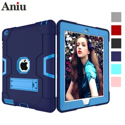 Para apple ipad 2 3 4 a1458 a1459 a1460 a1416 a1397 caso à prova de choque crianças seguro pc silicone híbrido suporte de corpo inteiro tablet capa