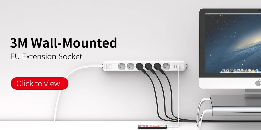 NTONPOWER Network Filter with 3M Extension Cord Wall Mounted Power Strip High Quality 5 Power Sockets 2 USB Surge Protector Home