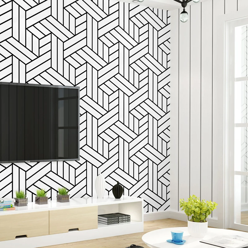 Rolo de papel de parede xadrez geométrico preto branco, papel de parede  moderno para quarto de casa sala de estar loja de roupas decoração de  parede de fundo (cor: B, dimensões: 10mx53cm)