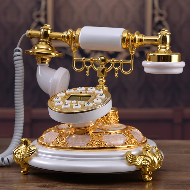 Antique Corded Telephone Phone Vintage White Gold Landline for