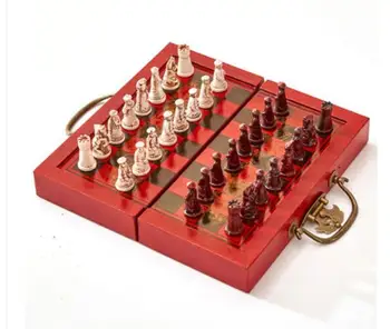 

Chinese style gift antique chess folding board three-dimensional figure terracotta warriors chess portable leather chessboard