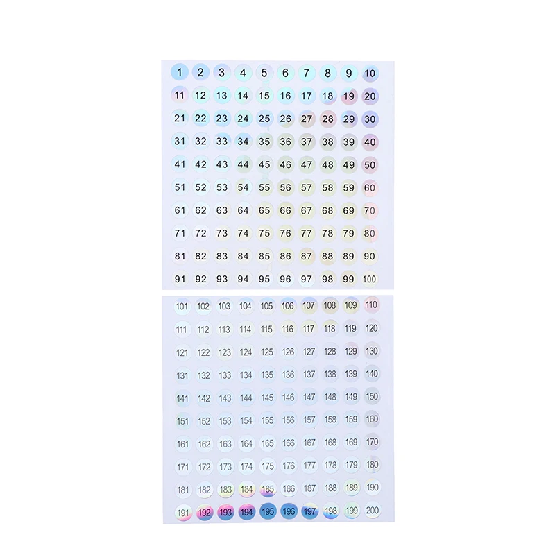 1PC impermeable número 1-200 láser etiquetas adhesivas para bricolaje esmalte de uñas pintalabios Color etiquetas con números Bar de vinos etiquetas de cristal