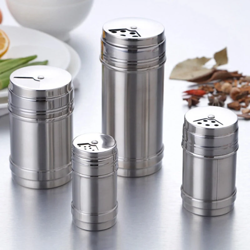 Multifuntional High Quality Kitchen Stainless Steel Seasoning Jar Pepper Spice Salt Shaker Rotating Cover