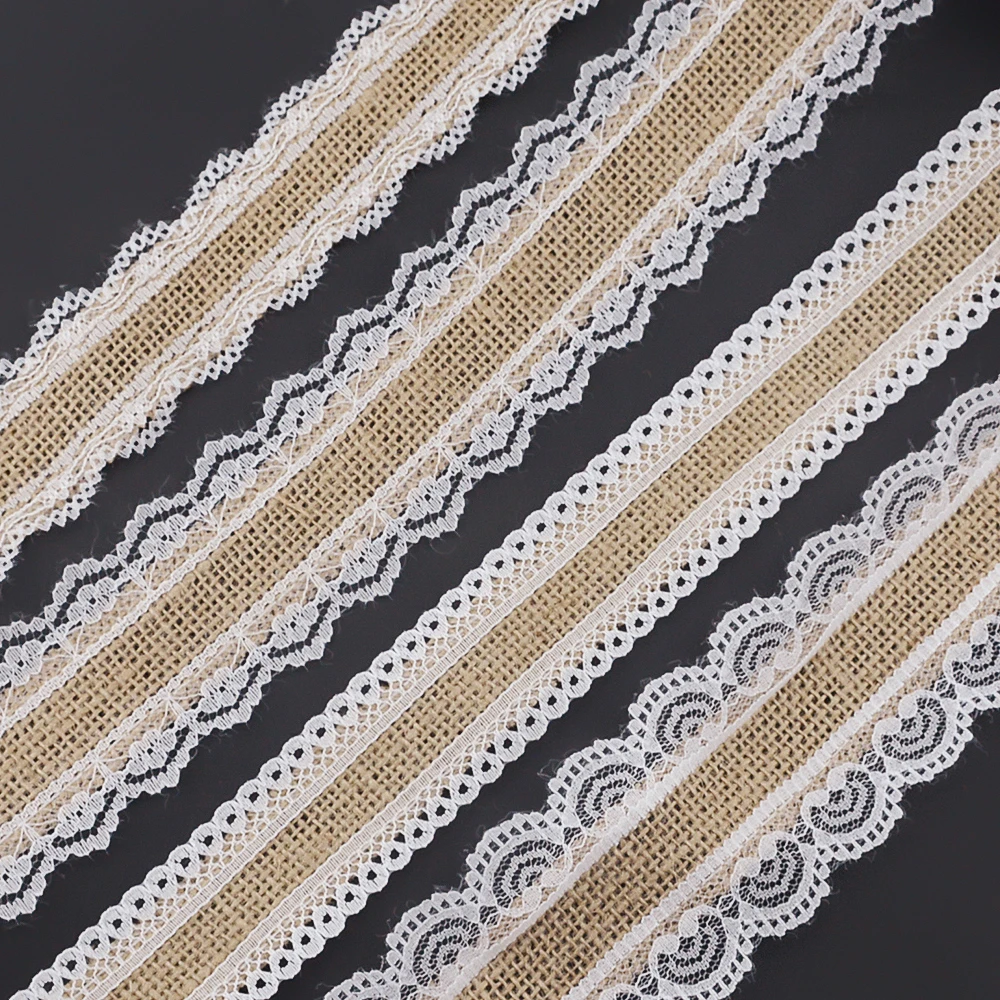 2m 4 Style Natural Jute Burlap Hessian Lace Ribbon Roll+White Lace Vintage Wedding Decoration Party Christmas Crafts Decorative - Image 2