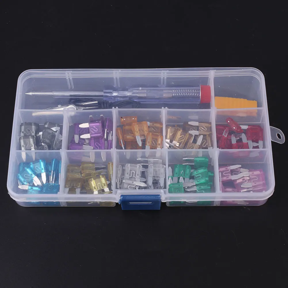Blade Fuse Set Fuse Assortment Premium Quality Blade Fuse Car Accessories Replacement Parts 100pcs with Electroprobe Multicolor