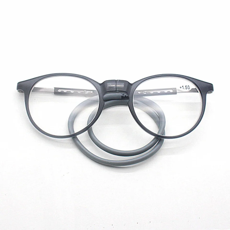 Висящие на шее очки для чтения, магнитные, унисекс, регулируемая оправа TR90, близорукость, Пресбиопия, очки по рецепту+ 100+ 150+ 200+ 250 - Цвет оправы: gray