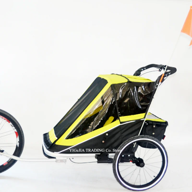  Double Kids Versatile Bike Trailer with 2 Seats Convert to Twins Stroller 2 in 1 Bicycle Trailer wi