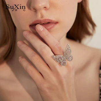 

SuXin 2020 new fashion simple butterfly adjustment punk hip hop ring for women finger ring jewelry for girlfriend gift