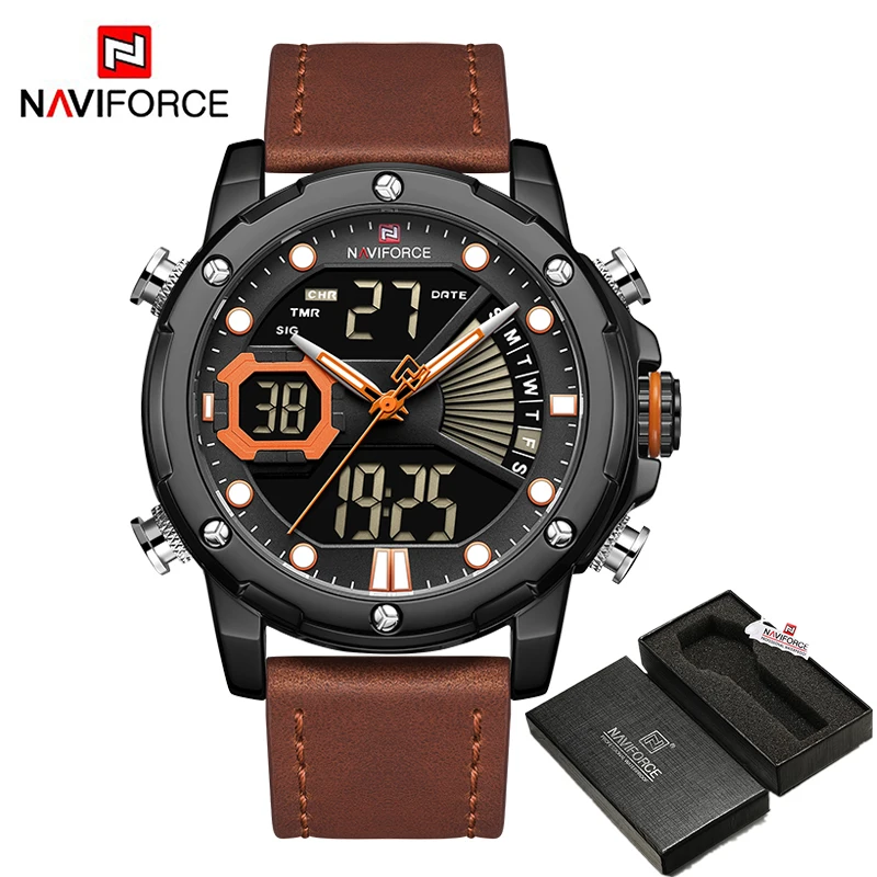 BOLBN BOX NAVIFORCE, мужские часы, топ класса люкс, кожа, кварцевые наручные часы, светодиодный, цифровой, модные, светящиеся, водонепроницаемые, мужские часы, Relogio Masculino - Цвет: BOLBN BOX