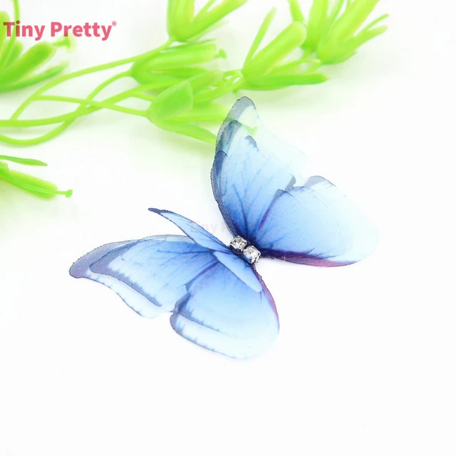 20PCS 3D Organza Butterflies w/ Rhinestone Chiffon Artificial Butterfly  Appliques for Baby Hair Accessory, Party Decoration