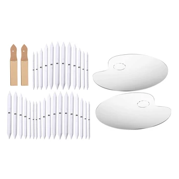 

30Pcs Paper Blending Stumps and Tortillions Set with 2 Pieces Sharpener & 2x Clear Acrylic Paint Palette 10 x 6 Inches