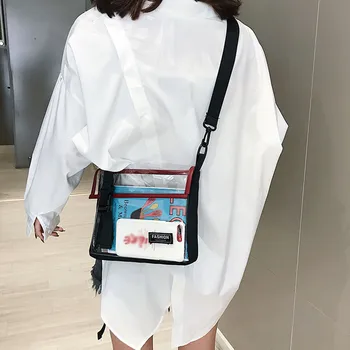 

PVC Transparent Bag Woman Square Crossbody Bags Handbag Jelly Small Phone Bags Shoulder Bag Card Holder Wide Flap @B12