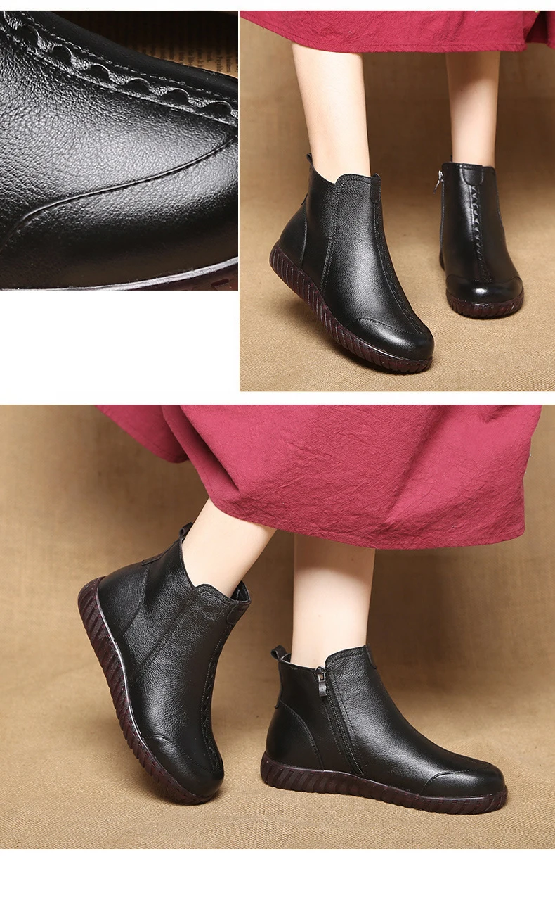 Женская обувь из натуральной кожи; Удобные однотонные женские ботильоны на молнии; женские зимние ботинки