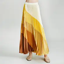 Хавва Ранняя осень Новое поступление европейская мода Женская длинная Лоскутная цветная полиэстер плиссированная юбка Q36350