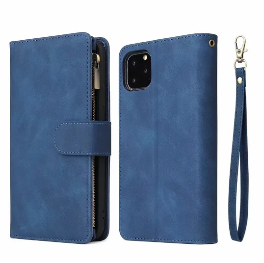 Кошелек на молнии чехол для iPhone 11 Pro Max чехол Роскошный кожаный чехол для iPhone X XR XS Max 6 6s 7 8 Plus Fundas телефон Coque Capa - Цвет: Blue