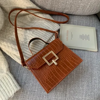 

2020 new crocodile pattern women's single shoulder diagonal bag casual modern handbag retro lock ladies small square bag