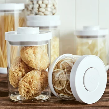 

Transparent Food Storage Container With Lids Airtight Cereal Sealed Glass Jar Keep Dry & Fresh Kitchen Sorting Food Storage Box