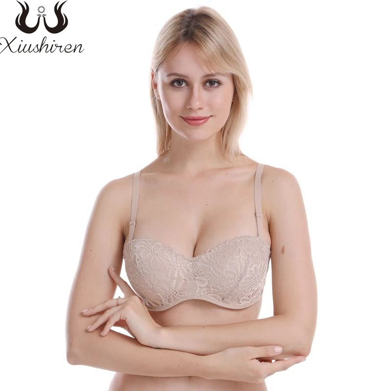

Xiushiren Women's Silicon Band Lace Push Up Bras Convertible Underwired Adjustable Straps Bra Back Closure Plus Size Underwear