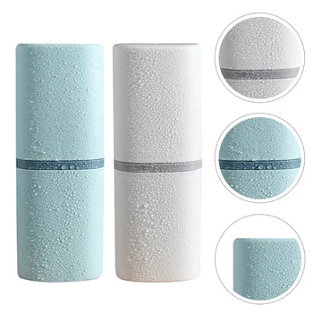 

2pcs Two-in-one Portable Washing Cup Toothbrush Case Storage Box Fine Workmanship Toothbrush Case Container for Home (White + Sk