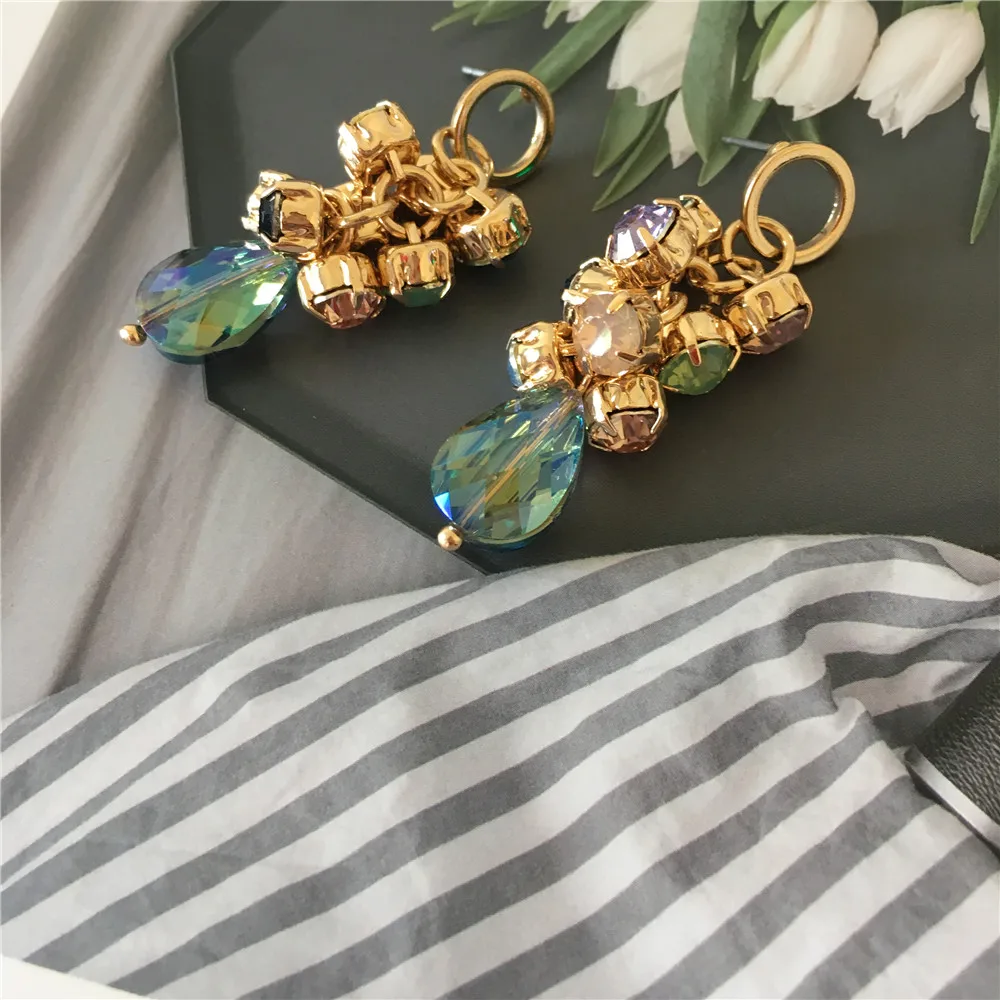 Pretty Gold color Mint tone Jewel Stone hanging Tree Dangle Earrings for Women Party Gift