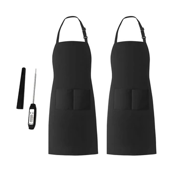 

1 Pcs Thermometer Digital Instant Reading Meat Thermometer & 2 Pcs Bib Apron Cooking Kitchen Restaurant Bar Apron