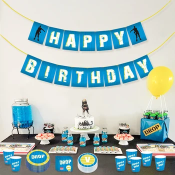 

Blue Happy Birthday Banners for Game Lovers Boy's Birthday Party Wall Hanging Bunting Game Party Decorations