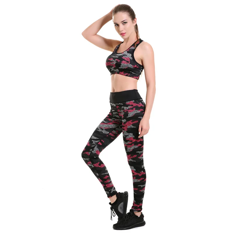 New women's skinny hip-lifting pink camouflage breathable sweat-absorbing nine-point lady Pants leggings