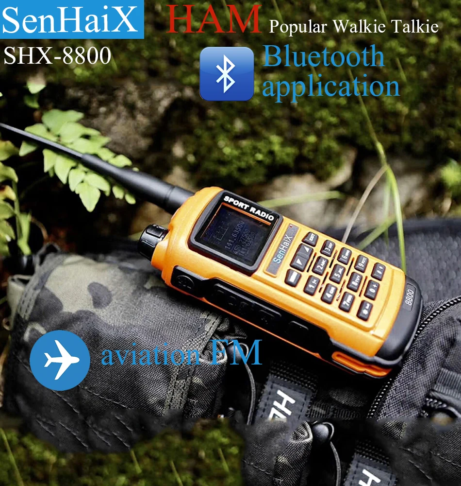 PROD 1005002536161914 SenHaiX GP8800 Ham Walkie Talkie Bluetooth
Waterdichte TPU Bluetooth Programming LED Glare Transceiver