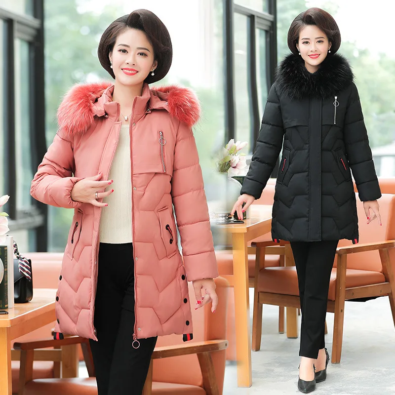 

Middle-aged WOMEN'S Apparels Winter Cotton-padded Clothes 40-Year-Old 50 Mom down Jacket Cotton-padded Clothes Middle Long Coat
