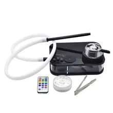 Светодиодный набор для арабского кальяна, квадратная коробка, акриловый кальян с чашей для шланга, силиконовая трубка для курения, мундштук, щипцы, аксессуары для кальяна