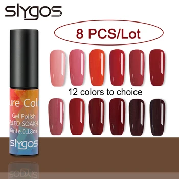 

SLYGOS 6ML 8Pcs/Lot Nail Polish Cherries Rose Red Color Series Soak Off Gel Polish Lacquer Semi Vernis Permanent Nails Varnish