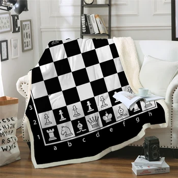 

Chess Board Blankets For Beds Black and White Plush Bedspreads Games Bedding Squares Teen Boys Soft Sherpa Blanket