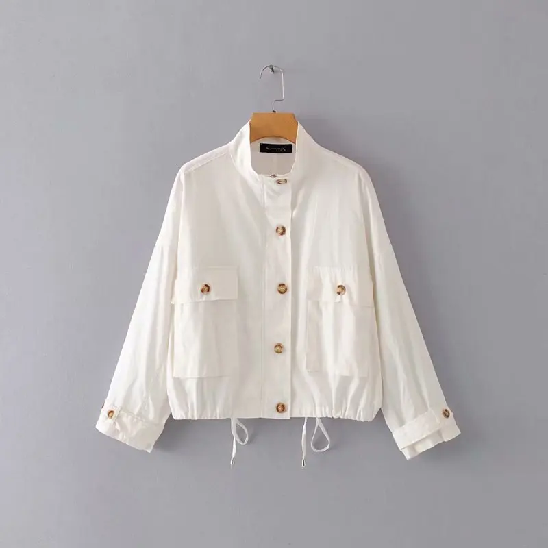 

Europe And America WOMEN'S Dress 2019 Spring And Autumn New Style Large Pocket Drawstring Thin Coat Women's Y1669
