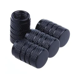 4Pcs Knurled Aluminum Tire Valve Caps - Universal Car Accessory (Black)