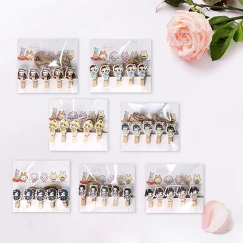 

7pcs Anime Demon Slayer: Kimetsu No Yaiba Cartoon Credit Card Wood Clip Photo Clip Lanyard Clip Stationery