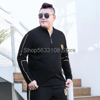 

Men Plus Fat Plus Size Fat Man Long Sleeve Li Collar T Shirt Fat Loose Trend T-shirt Shirt Plus Velvet Thicken