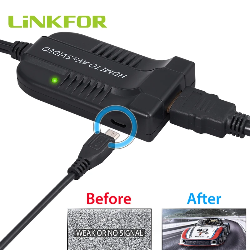 LiNKFOR 1080P видео конвертер HDMI2AV CVBS видео преобразователь высокой четкости мультимедийный интерфейс с AV Svideo кабелем