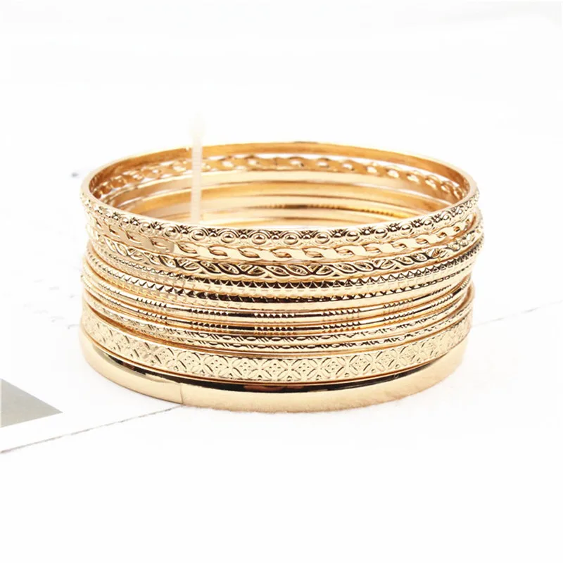 Модные золотистые браслеты в стиле ретро Набор браслетов для женщин кольцевая