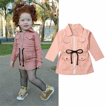 

PUDCOCO Kid Girls Lapel Trench Casual Jacket Zipped Coat Autumn Winter Windbreakers Warm Children Tops Outwear Clothes 1-7T