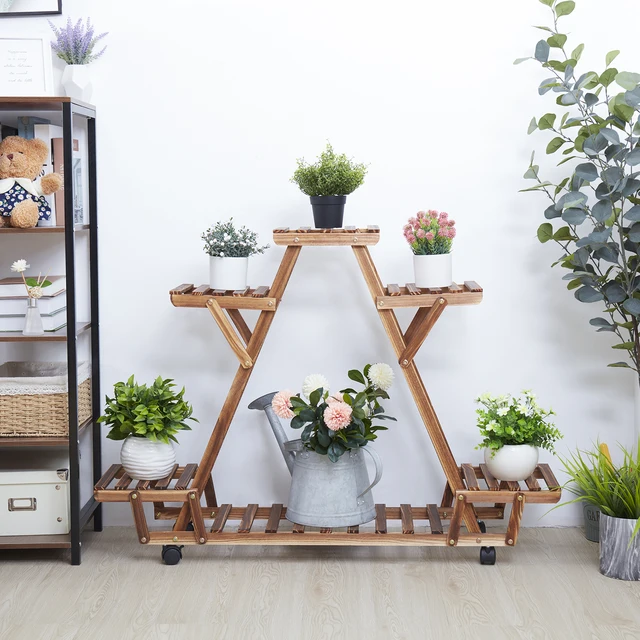 Triangular 6-Pot Plant Shelf with Wheels 3