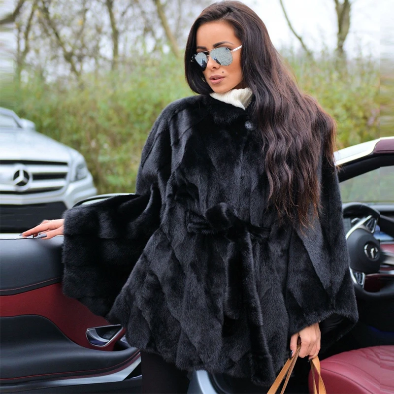 FURSARCAR, настоящая черная норка, накидки, натуральный мех, пальто для зимы, куртка, натуральная кожа, пальто для женщин, манто, женская одежда, пончо