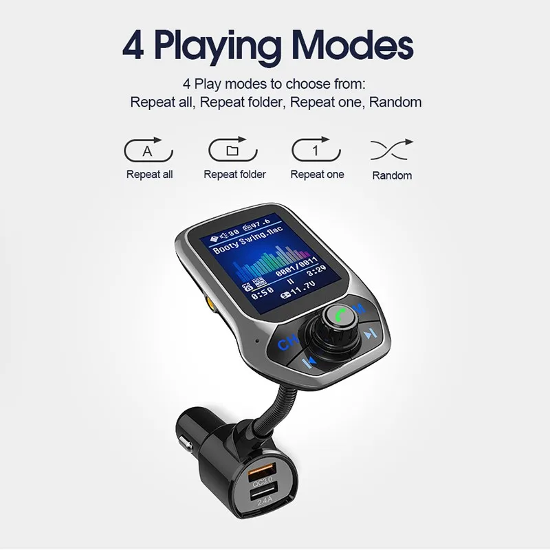 1,8 дюймов Автомобильный fm-передатчик MP3-плеер беспроводной Bluetooth Быстрая зарядка 3,0 цветной экран TF карта u-диск считыватель громкой связи двойной USB