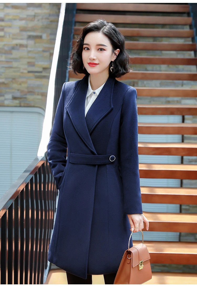 Navy Blue Шерстяные куртки, пальто, верхняя одежда, модная элегантная винная теплая зимняя ветровка средней длины, утолщенная хлопковая куртка, деловая верхняя одежда - Цвет: Navy Blue