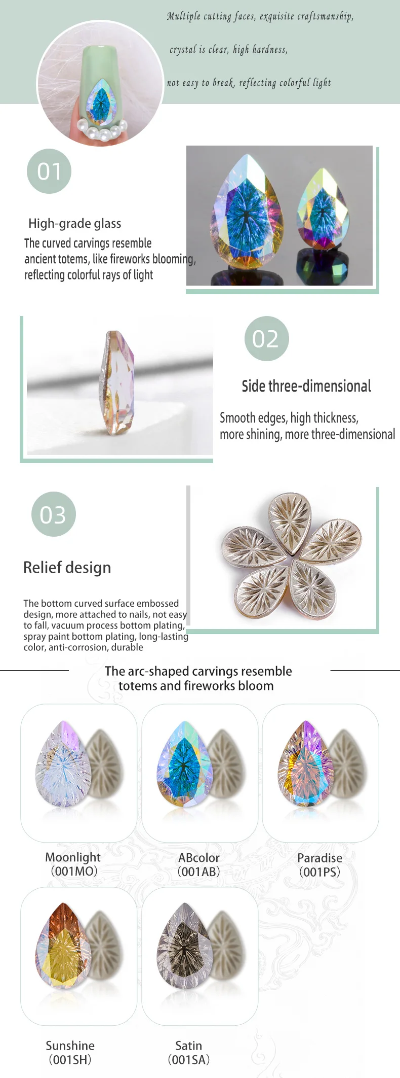 Description Picture 3 of itemAstrobox K9 Drop Diamond Arc-Shaped Carving Crystal Sew On Rhinestone стразы Glass Nail Art Stone DIY Clothing & Accessories