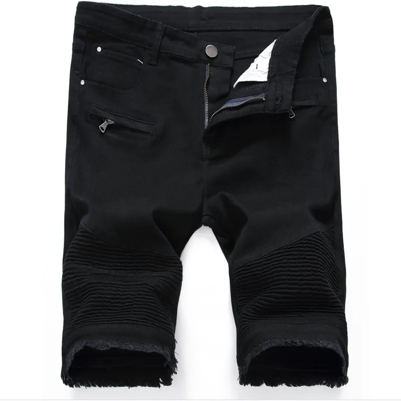 

Solid Elastic Mens Ripped Short Jeans Hollow Out Bermuda Summer Red Distressed Hole Shorts Cowboys Knee Length Denim Shorts Male